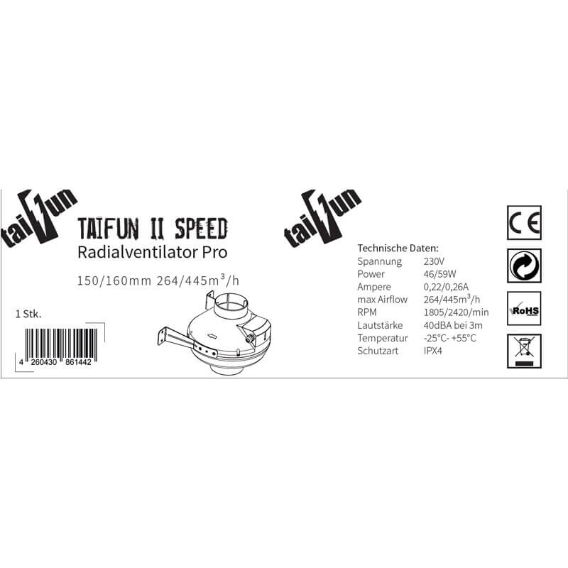 Taifun II Speed Radialventilator Pro 264-445m³h 150-160mm Details 2
